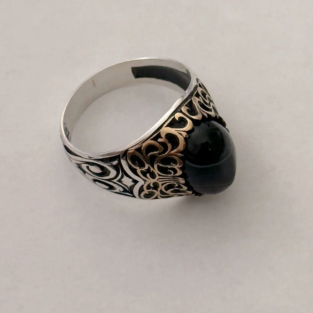 Unisex 925 Sterling silver ring black stone
